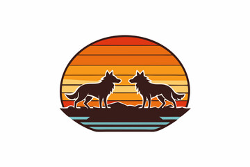 Poster - wolves retro sunset design template vector design