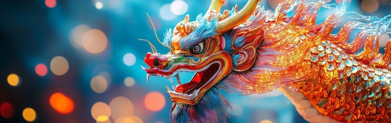 Chinese dragon character in a dragon dance at the Chinese New Year festival