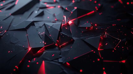 Poster - High-tech black polygon background featuring striking red light effects, perfect for a futuristic and technological design.
