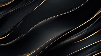Poster - Minimalist black background with smooth, undulating gold lines, perfect for a modern and luxurious aesthetic in design banners.
