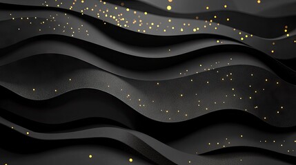 Poster - Modern abstract 3D background with carbon-textured black paper slices and shimmering golden dots, providing a sleek and glamorous design element.