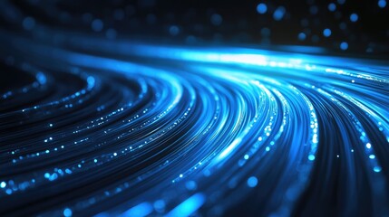 Poster - Modern abstract background with radiant blue curved lines that move and shine. Futuristic technology concept suitable for banners and business applications.