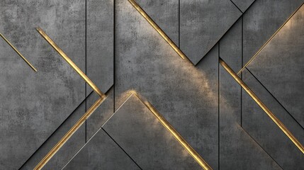 Poster - Modern geometric pattern featuring gold light arrows on a grey canvas, emphasizing a futuristic design with plenty of blank space for text or additional elements.
