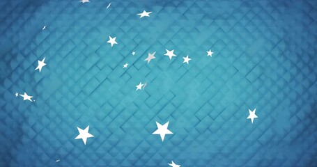 Wall Mural - White stars animating over blue geometric pattern background