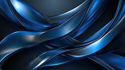 Poster - Modern luxury vector illustration of intertwining blue metallic curves on a dark grey backdrop. A sleek and futuristic design ideal for text placement and high-tech visuals.
