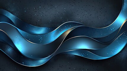 Poster - Modern luxury vector illustration of intertwining blue metallic curves on a dark grey backdrop. A sleek and futuristic design ideal for text placement and high-tech visuals.