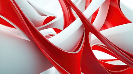 Poster - Red and white modern abstract design featuring intersecting lines and smooth curves. A vibrant and dynamic background for digital content and marketing materials.