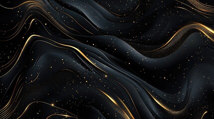 Poster - Sophisticated abstract design with a dark black background highlighted by golden accents. The vector illustration captures a modern, luxurious feel suitable for high-end projects.