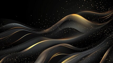 Poster - Sophisticated abstract design with a dark black background highlighted by golden accents. The vector illustration captures a modern, luxurious feel suitable for high-end projects.