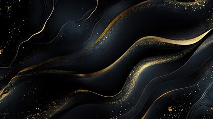 Poster - Sophisticated abstract design with a dark black background highlighted by golden accents. The vector illustration captures a modern, luxurious feel suitable for high-end projects.