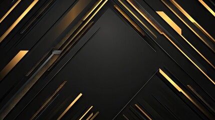 Poster - Stylish vector illustration of geometric gold arrows on a sleek black background, designed to evoke a sense of modernity and luxury with a futuristic touch. -