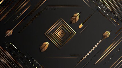 Poster - Stylish vector illustration of geometric gold arrows on a sleek black background, designed to evoke a sense of modernity and luxury with a futuristic touch. -