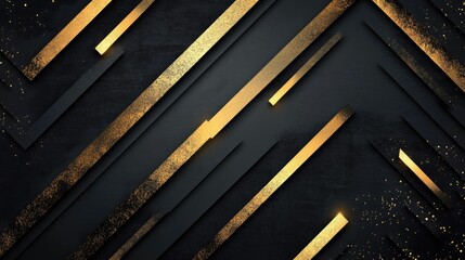 Poster - Stylish vector illustration of geometric gold arrows on a sleek black background, designed to evoke a sense of modernity and luxury with a futuristic touch. -