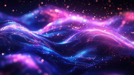 Poster - Trendy Eps10 vector illustration of glowing particles and dynamic liquid flow. Ideal for modern fluid cover designs and contemporary visual applications.