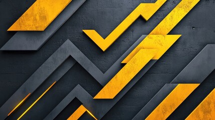 Poster - Yellow and grey triangle arrows form an abstract geometric design on a futuristic background. The layout provides ample blank space for text or graphic overlays.