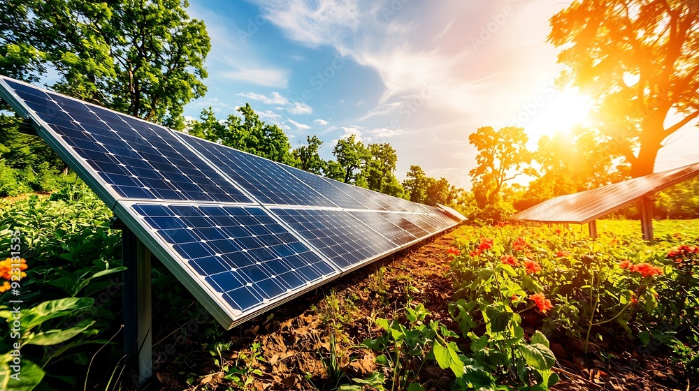 Harnessing the power of solar energy, depicted through a solar panel ...