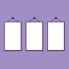 Aufkleber - Interior home decor with photo frames. three hanging frames with black border, Set of gallery frames