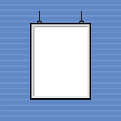Poster - Rectangle realistic black frame, Modern frames. Vector picture frames on blue background. mock up frame photo. Blank frame hanging