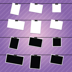 Aufkleber - poster or frames Set templates isolated. Vector picture frames on purple background. mock up frame photo. Blank frame hanging. poster or frames Set