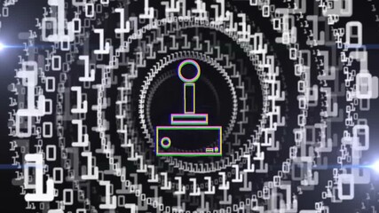 Poster - Animating joystick icon over spiraling binary code background
