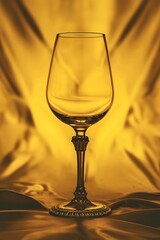 Empty wine glass on color gold background