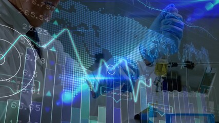 Poster - Conducting laboratory experiment, scientist analyzing scientific data animation