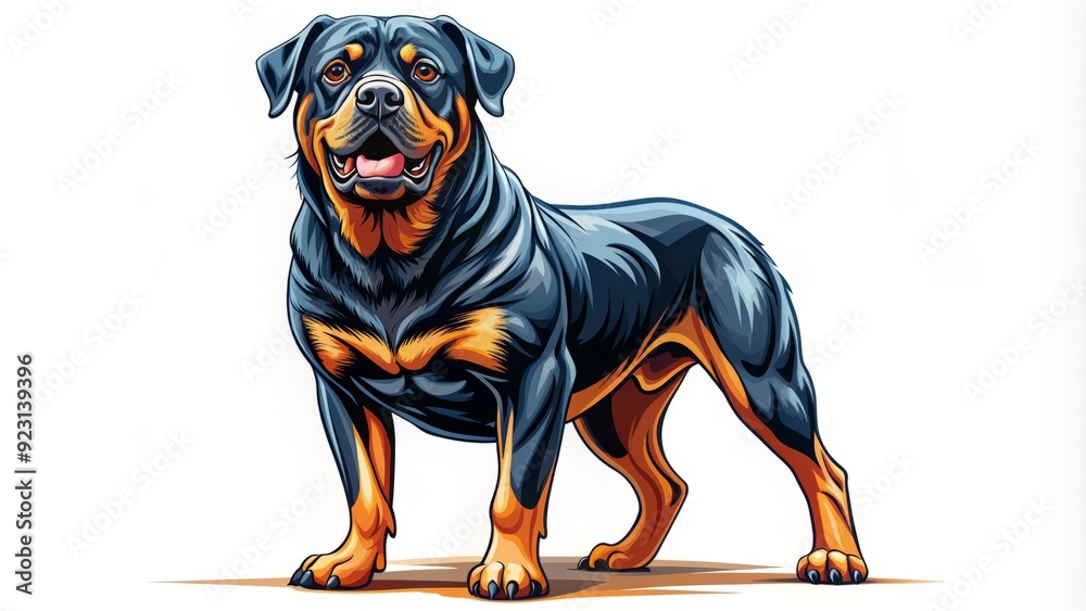 Illustration of a powerful Rottweiler dog breed with a muscular build ...