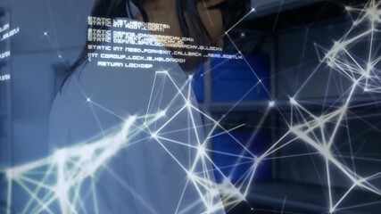 Poster - Network connections and data processing animation over person working in office