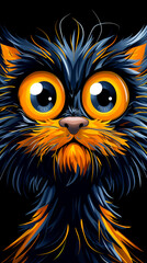 Wall Mural - A cartoon cat with big yellow eyes and orange fur. The cat is looking at the camera with a surprised expression