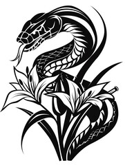 Wall Mural - A snake is curled up next to a flower