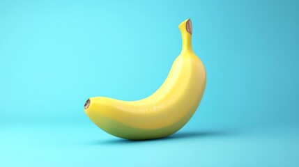 Poster - Single Banana on a Blue Background