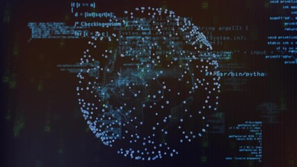 Poster - Globe of interconnected dots and programming code animation over dark background