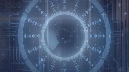 Poster - Rotating elements in futuristic circular interface, digital technology animation