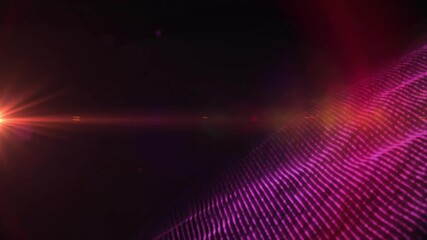Poster - Bright light beams and glowing grid animation over dark background