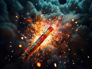 Wall Mural - bright fireworks rocket blue background