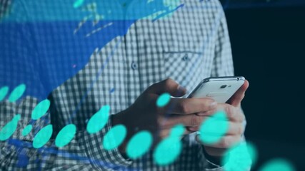 Poster - Using smartphone, person interacting with digital data animation over screen