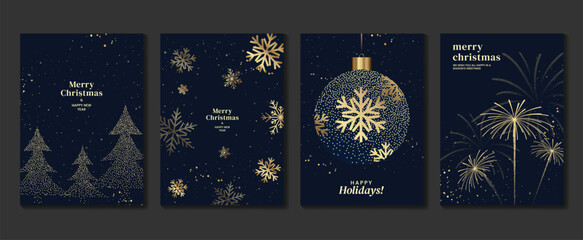 luxury christmas invitation card art deco design vector. christmas tree, bauble ball, pine tree, sno