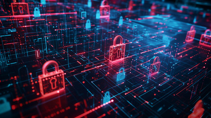 Fototapete - concept of financial data encryption with a visual of encrypted transaction codes, digital locks, an