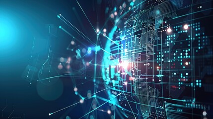 Abstract digital network with a world map.