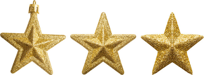 Wall Mural - Golden Christmas star ornament bauble set isolated on white background