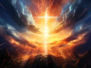 Wall Mural - a cross with a light on it and a sword in the middle of the sky