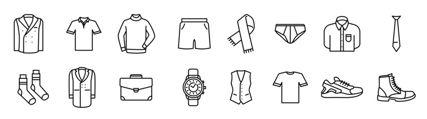 Simple Set of Man Clothes. Vector Line Icons. Editable Stroke. Pixel Perfect