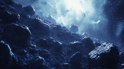 Canvas Print - A Close-Up View of a Rocky Asteroid in Outer Space