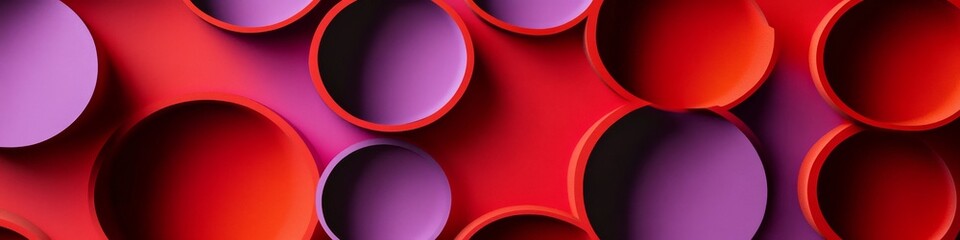 Poster - A red background with purple holes,