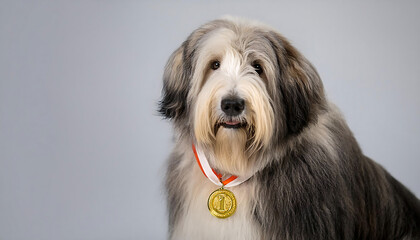 Sticker - old english sheepdog with gold medal