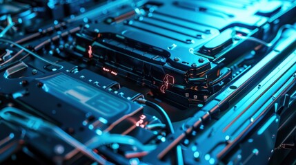 Canvas Print - A close up of a computer chip with a red glowing light