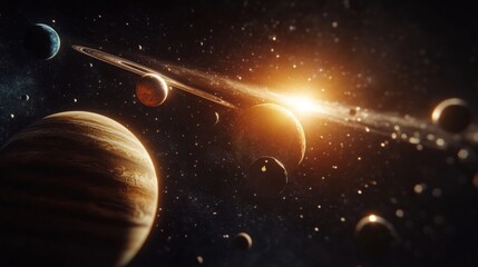 Wall Mural - Cosmic Dance: A Stellar Symphony of Planets and Stars