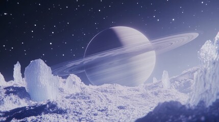 Canvas Print - Saturn's Majestic Presence over a Frozen Landscape