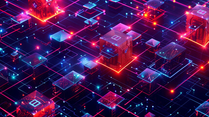 Fototapete - a detailed visual of blockchain transactions with interconnected blocks, secure chains