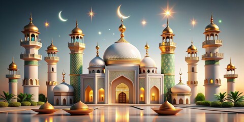 Decorated Islamic monuments during Eid celebration, Eid, celebration, Muslim, Islamic, monuments, architecture